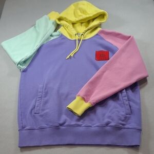 Teddy Fresh Hoodie Women's sz XL Pastel Color Block 100% Cotton Sweatshirt